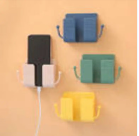 Wall Mounted Phone Holder & Remote Storage Box with Side Hooks