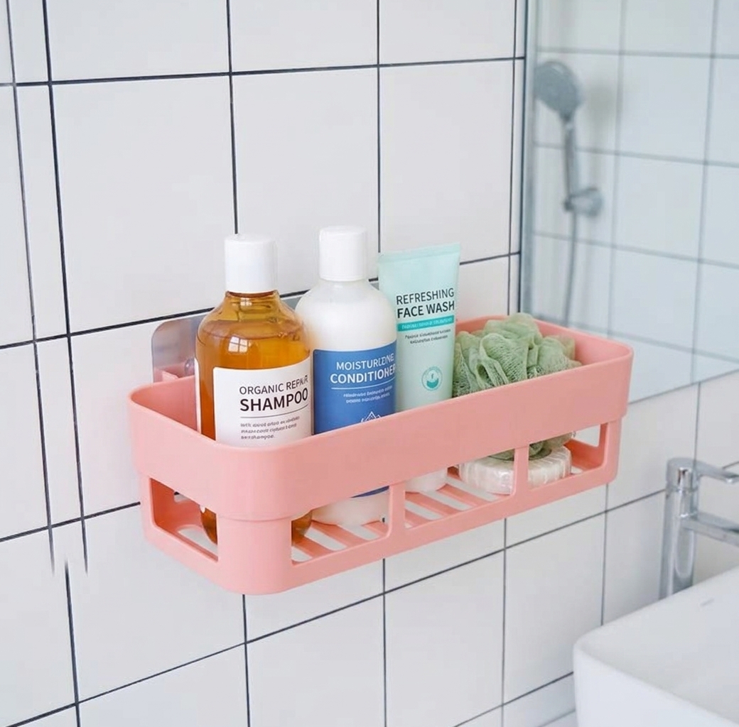 Multi-Functional Adhesive Wall Mounted Storage Rack for Bathroom & Kitchen